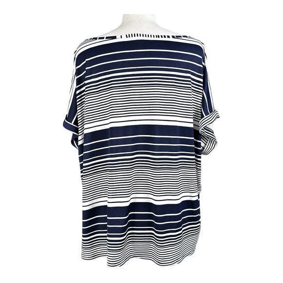 M.I.K.O. Plus Blue and White Pullover Striped Cap Sleeve Top Size 2X - Picture 3 of 13